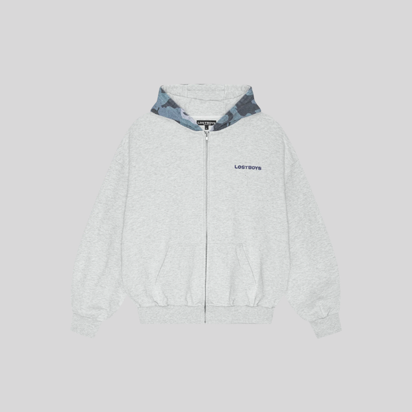 AOP CAMO HEAVYWEIGHT ZIP HOODIE GREY LOST BOYS ARCHIVES