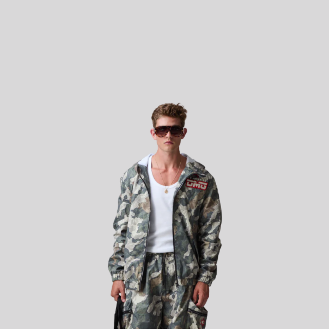 CAMO NYLON JACKET GREEN / RED CRIMINAL DAMAGE