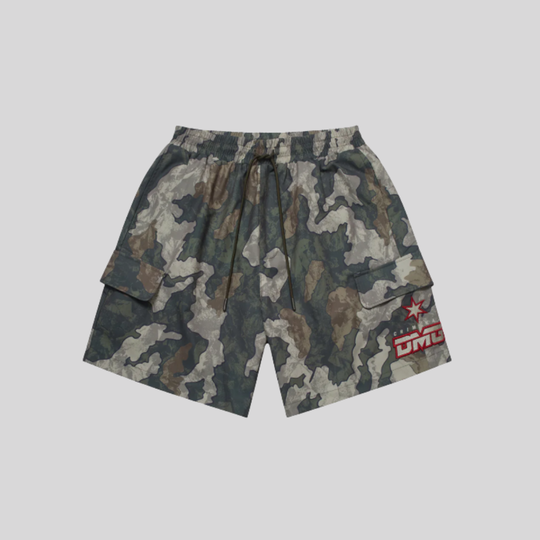 CAMO NYLON SHORT GREEN / RED CRIMINAL DAMAGE