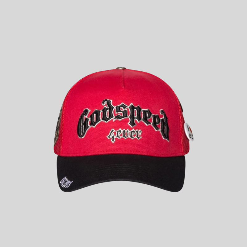 GS FOREVER TRUCKER HAT RED BLACK GODSPEED