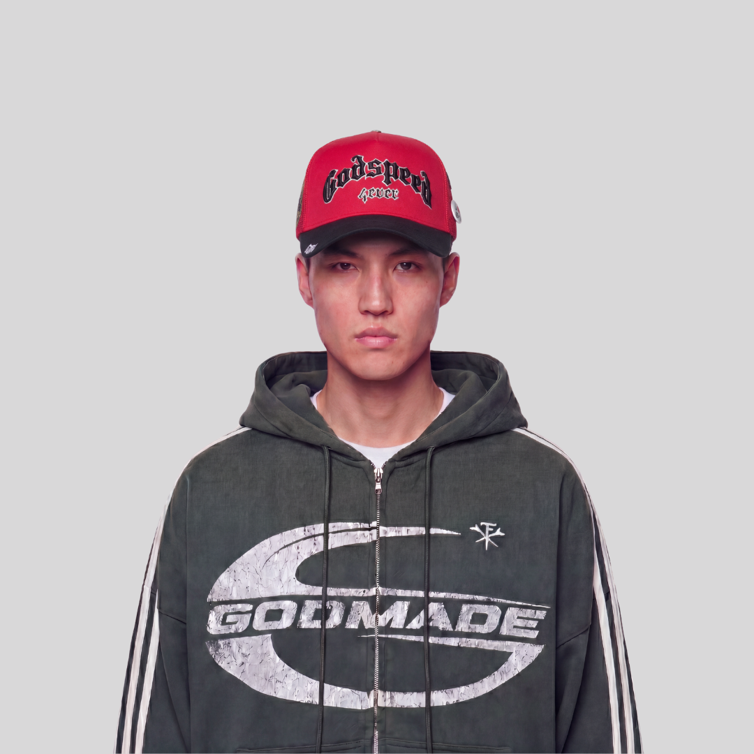 GS FOREVER TRUCKER HAT RED BLACK GODSPEED