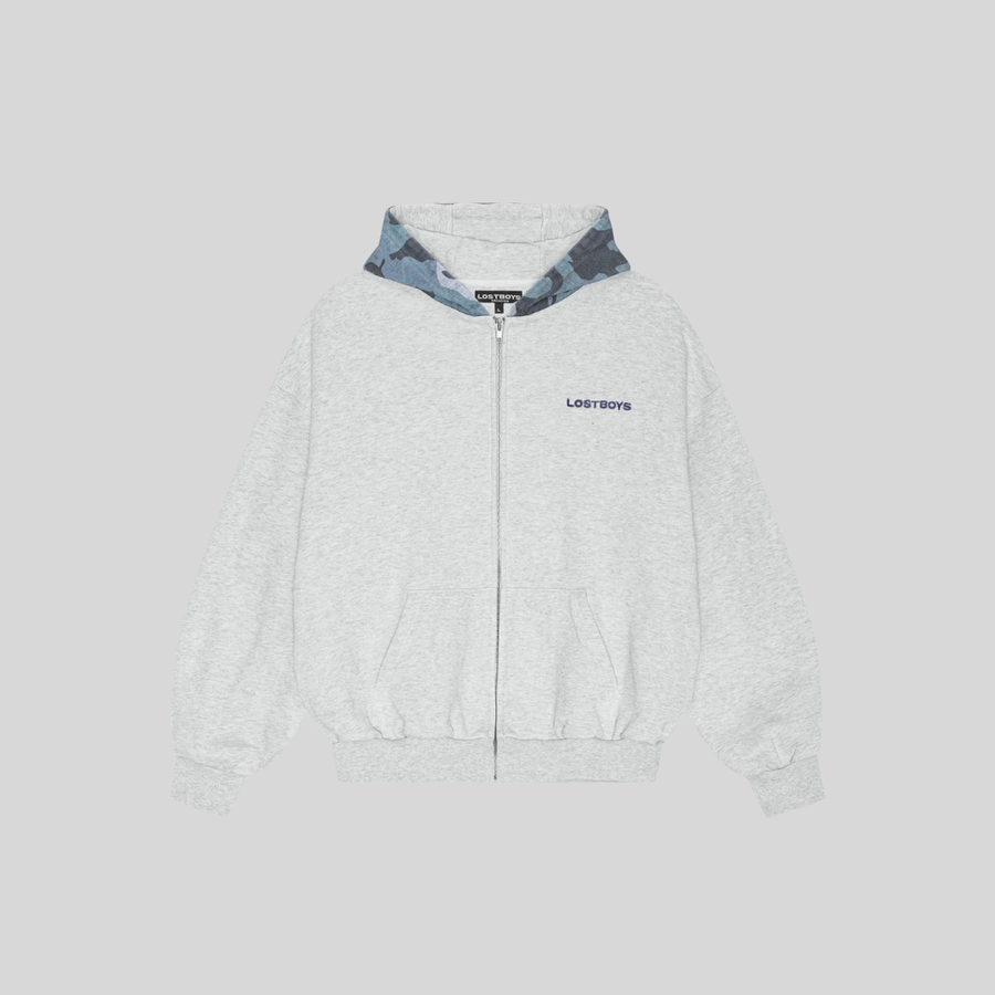 AOP CAMO HEAVYWEIGHT ZIP HOODIE GREY LOST BOYS ARCHIVES
