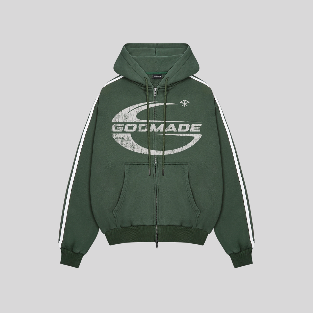 IMPERIAL WASHED GREEN ZIP UP HOODIE