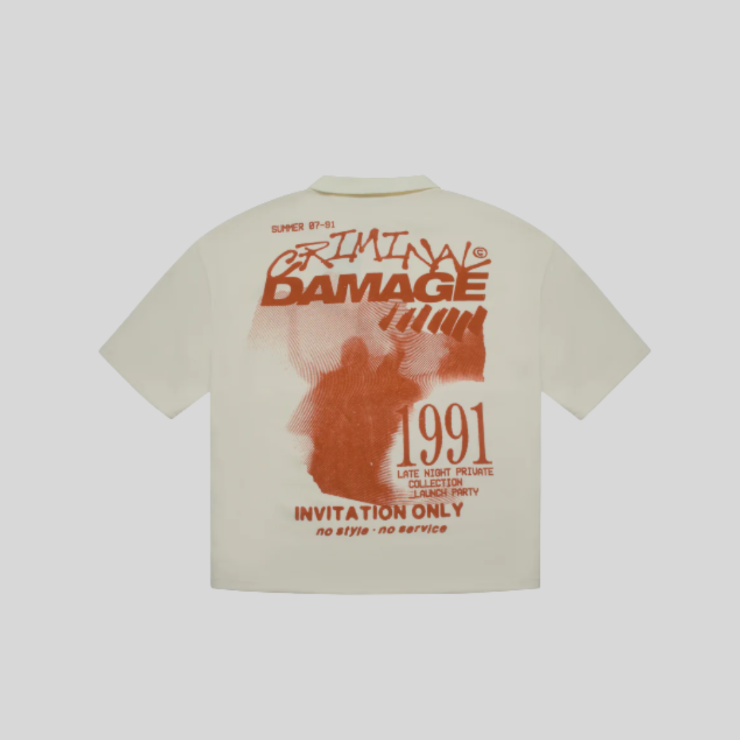 INVITATION ONLY POLO SHIRT OFF WHITE / ORANGE CRIMINAL DAMAGE