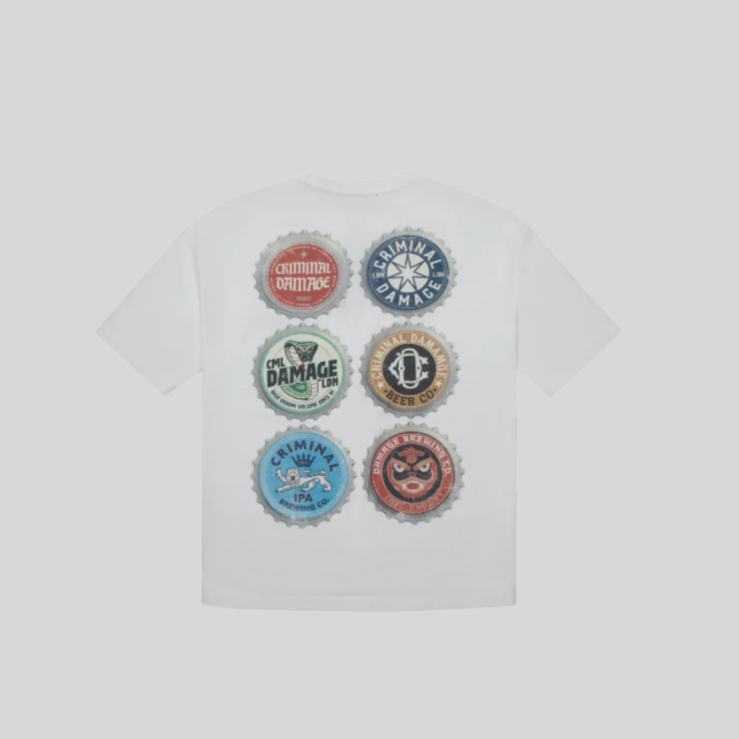 BEER BOTTLE T-SHIRT OFF WHITE CRIMINAL DAMAGE
