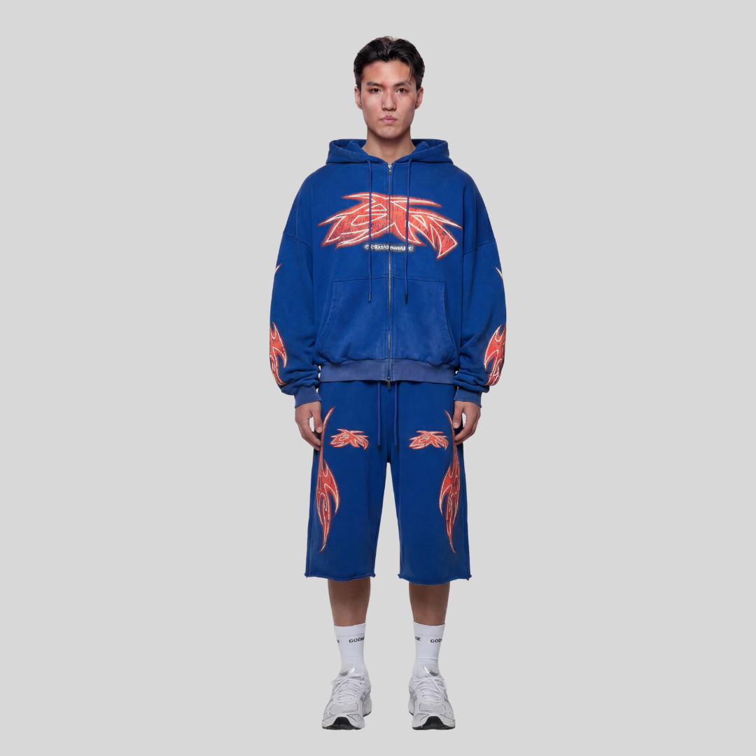 VIVID THREE QUARTERS WASHED BLUE SHORTS GODMADE