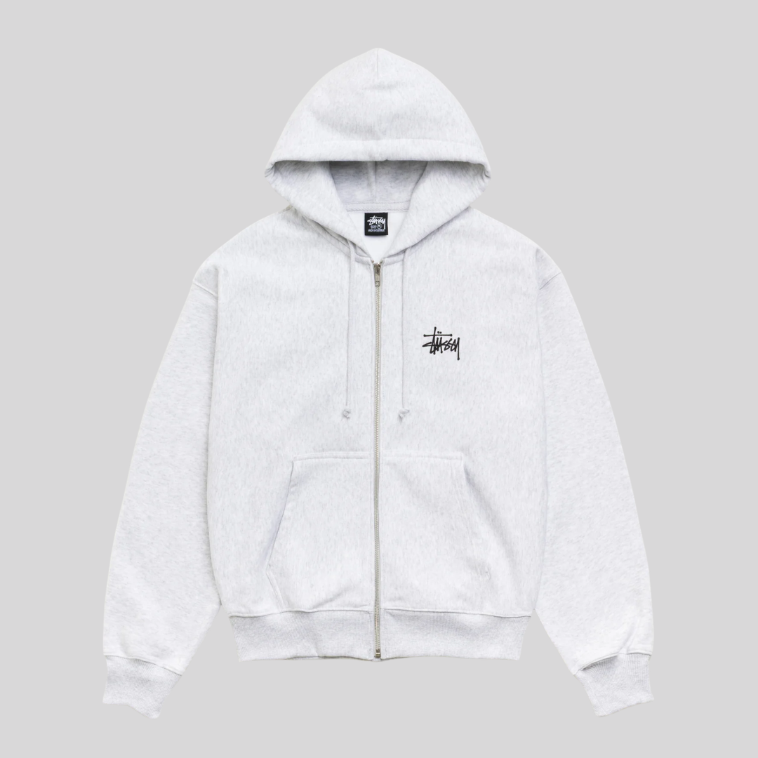 STÜSSY BASIC ZIP HOODIE ASH HEATHER STUSSY