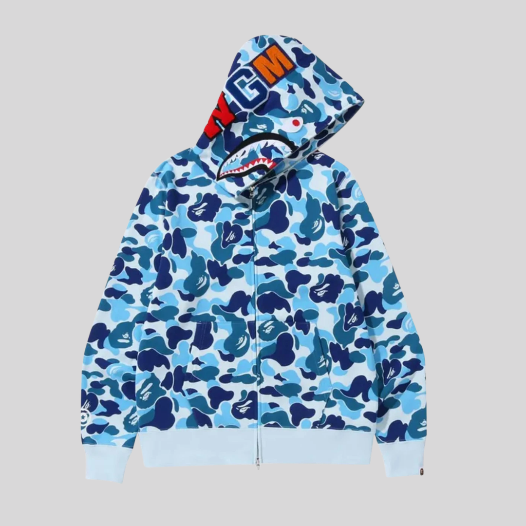 BAPE ABC CAMO SHARK FULL ZIP HOODIE BLUE