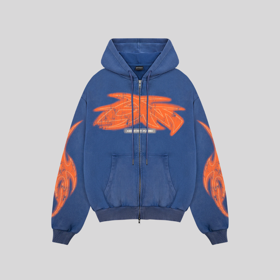 VIVID WASHED BLUE ZIP UP HOODIE GODMADE