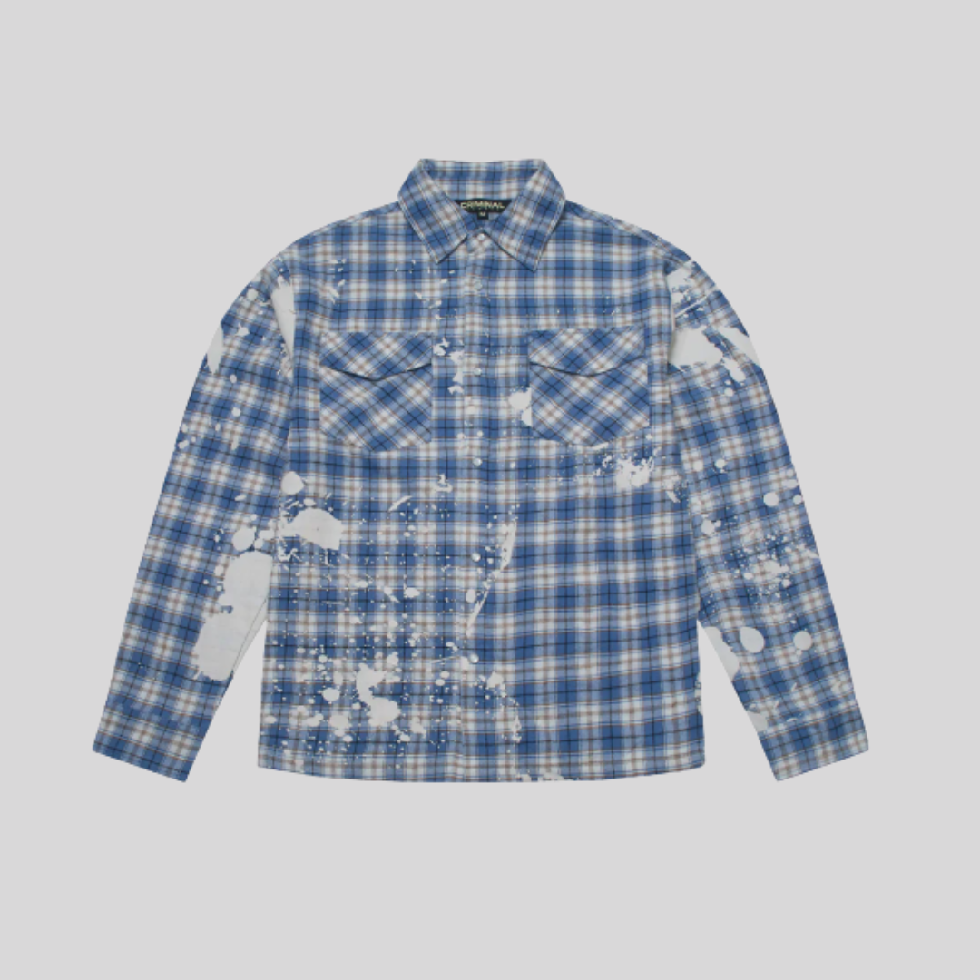 BLEACHED PLAID SHIRT BLUE