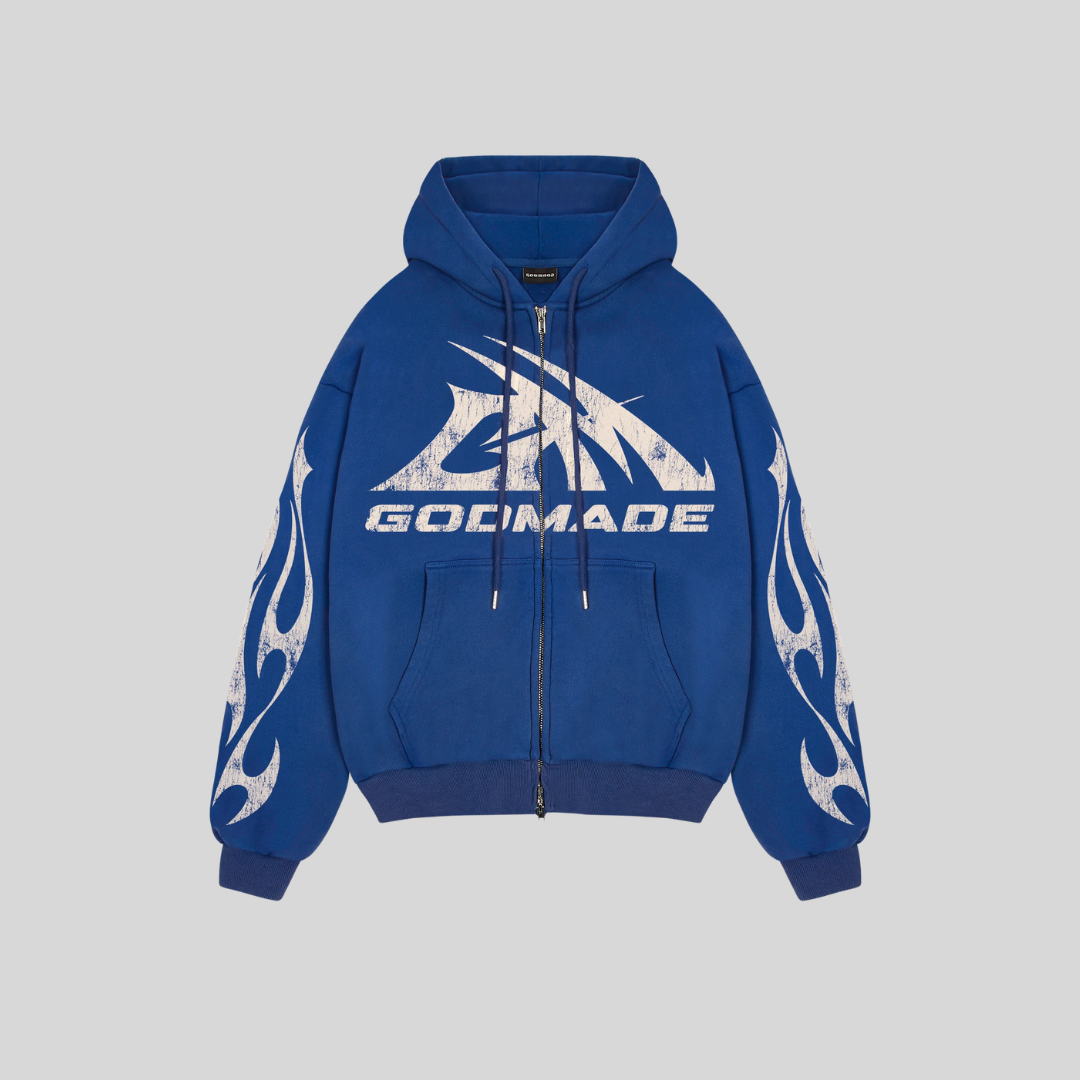 LOGO WASHED BLUE ZIP UP HOODIE