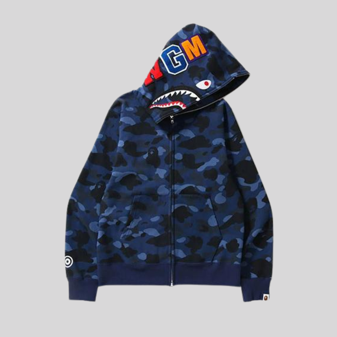 COLOR CAMO SHARK FULL ZIP HOODIE NAVY