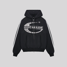 IMPERIAL WASHED BLACK ZIP UP HOODIE GODMADE