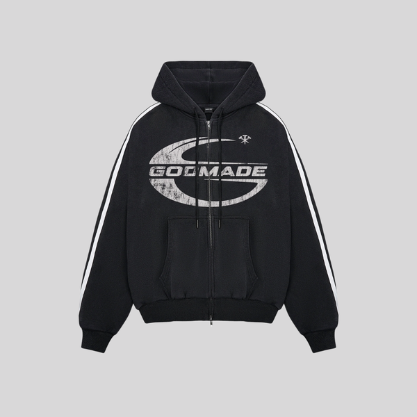IMPERIAL WASHED BLACK ZIP UP HOODIE GODMADE