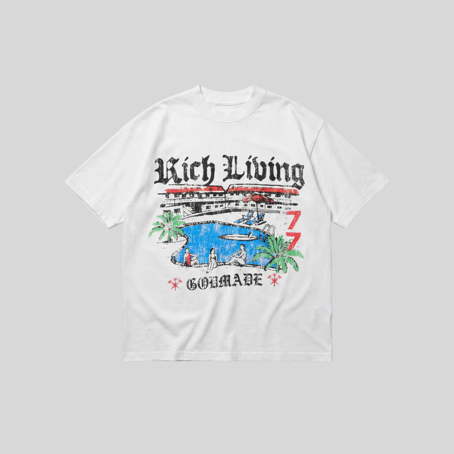 RICH LIVING TEE OFF WHITE GODMADE