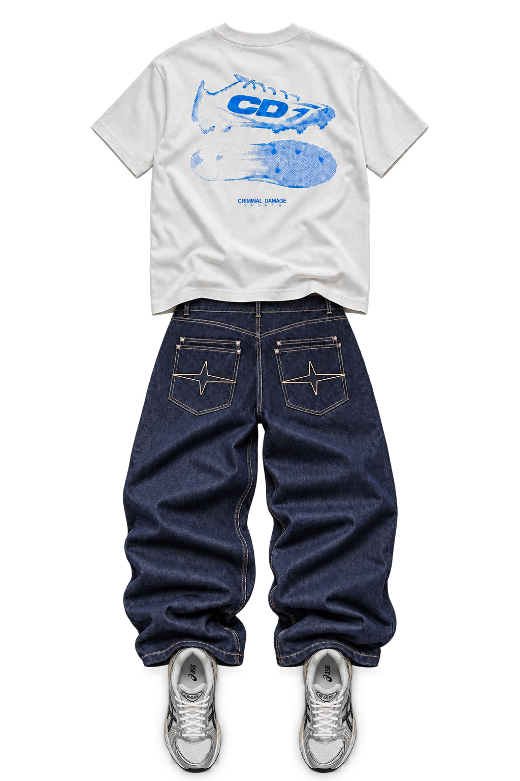 Blue hour outfit laid flat