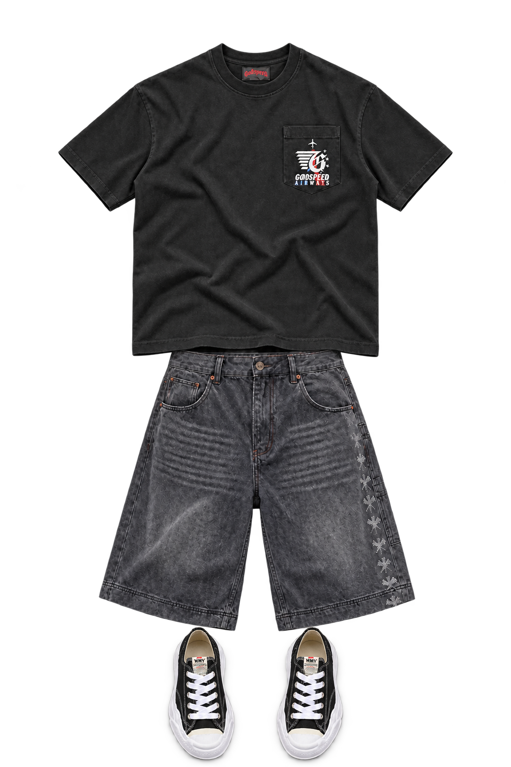 Washed black outfit laid flat